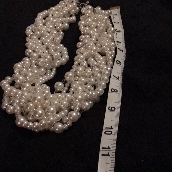 8 strand braided assorted sized pearls and rhinestone necklace - Picture 2 of 4